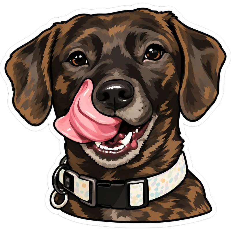 Bark Bites mascot licking its nose